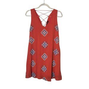 Miss Me Orange & Blue Boho Tassel Mini Drress Lined Sleeveless Size S